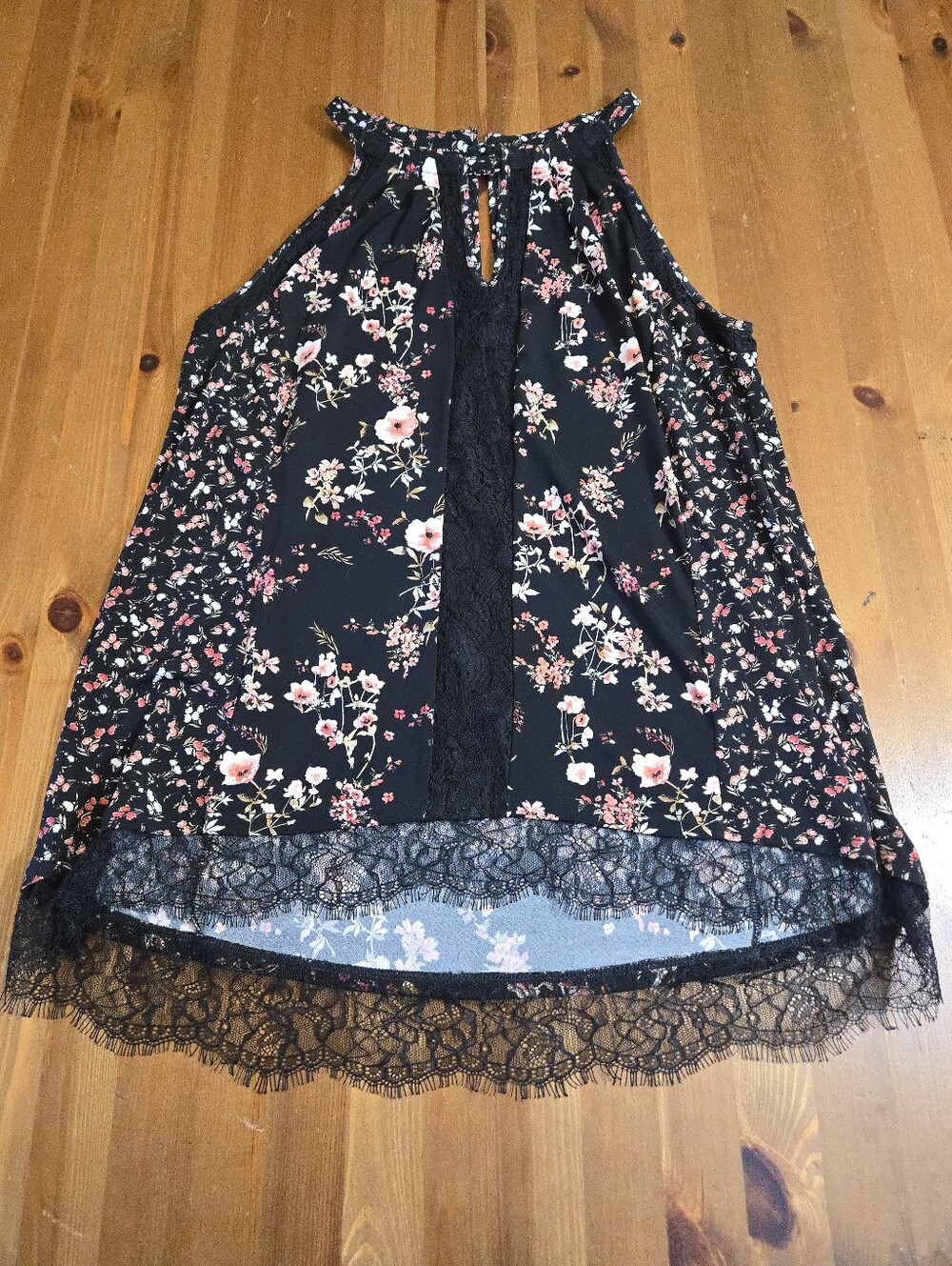White House Black Market Black Floral Lace-Trim High Low Halter Camisole Size M